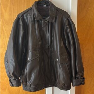 H&M Brown faux leather Jacket with Relaxed Fit